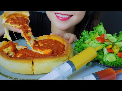 ASMR SEAFOOD STUFFED PIZZA , SALAD EATING SOUND | LINH-ASMR