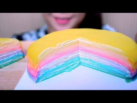 ASMR Rainbow Crepe Cake EATING SOUNDS No Talking | LINH-ASMR