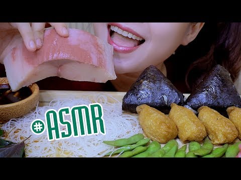 ASMR Huge piece of Japanese amberjack(Hamichi sashimi)with rice balls , EATING SOUNDS | LINH-ASM