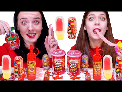 Eating Only One Color Food For 24 Hours! Red Food! Mukbang by LiLiBu
