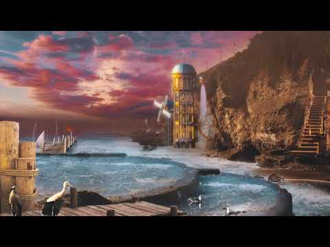 🌊 Ocean Tower of Abystine [ASMR] Solarpunk Ambience ☼ Beach waves, Boat dock, Seagulls, Water wheel