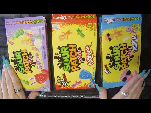 ASMR NEW Sour Patch Kids Taste Test & Review | Tropical, Extreme, Bunnies | Whispered, Tracing