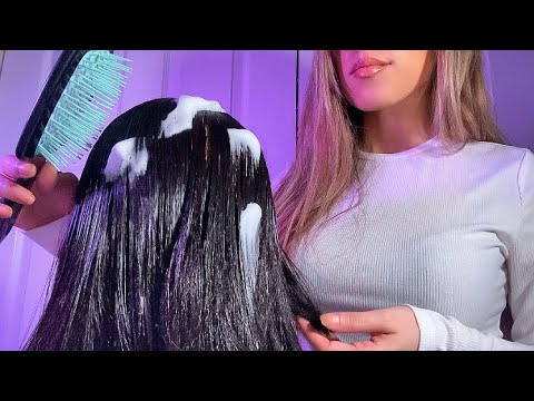 ASMR Hair Brushing with Mousse (Hair Sounds, Hair Play)