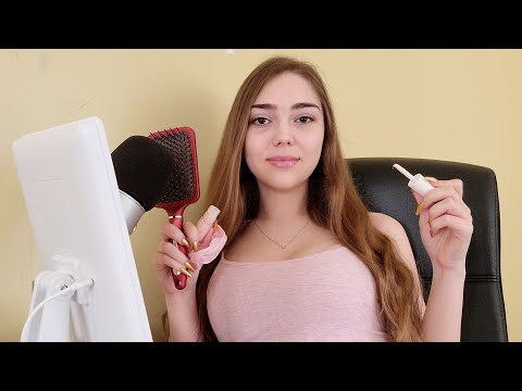 ASMR | Get Ready With Me (Hair Brushing, Gum Chewing, Lip Gloss, Mouth Sounds)
