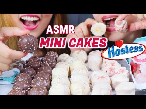ASMR EATING HOSTESS MINI CAKES (CHOCOLATE, VANILLA, STRAWBERRY BAKERY PETITES) SOFT EATING SOUNDS