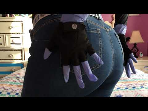 SEXY ASMR: PATTING AND SLAPPING MY ASS CHEEKS IN TIGHT BLUE JEANS + LATEX GLOVES PART 1