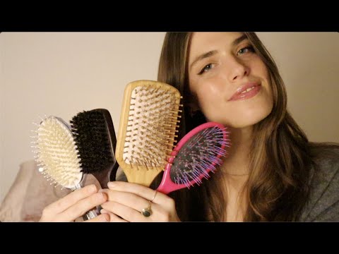 ASMR | Brushing your hair with different brushes (layered sounds, whispered)