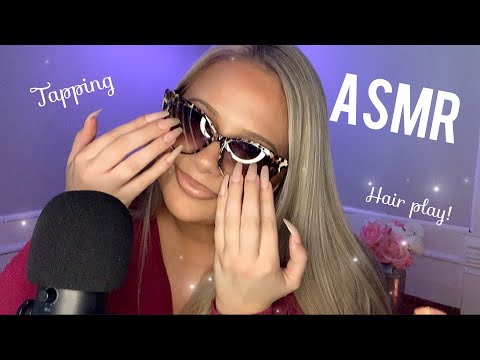 ASMR Tapping on Sunglasses, Hair brushing, Mic Scratching & more (Long nails)