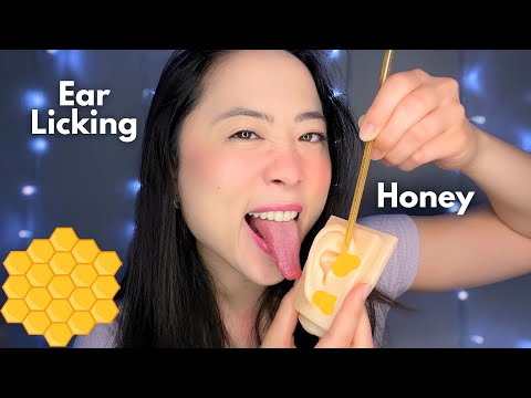 ASMR | Sticky Honey Ear Licking & Eating, Whispering