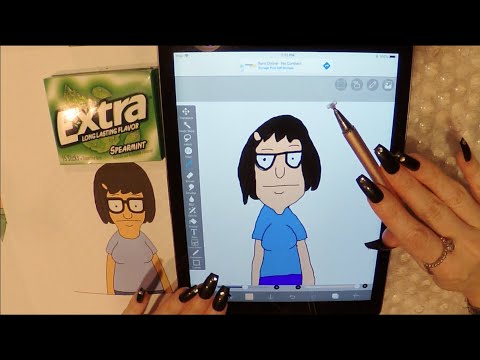 ASMR Intense Gum Chewing Draw with Me On Ipad | Tina from Bob's Burgers & Kermit | Writing Names