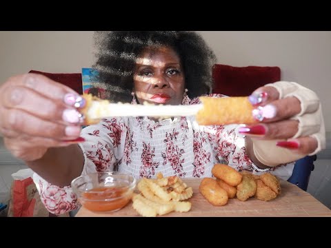 ARBY'S CHEESY MOZZARELLA STICKS WITH FRIES AND FRIED Jalapeño ASMR EATING SOUNDS