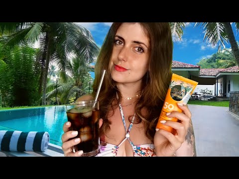 ASMR deutsch Flüstern | Relaxing by the pool🍹personal attention Roleplay, Face touching german