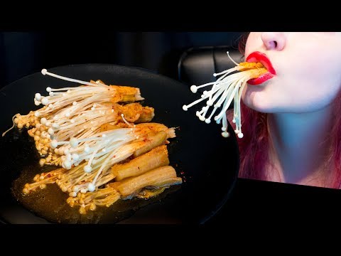 ASMR: Kimchi Wrapped Enoki Mushrooms | Spicy Korean Dish 김치 🍚 ~ Relaxing Eating [No Talking|V]😻