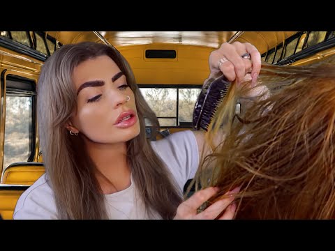 ASMR popular girl is detangling your hair on the school bus 💛 (hair play / roleplay)