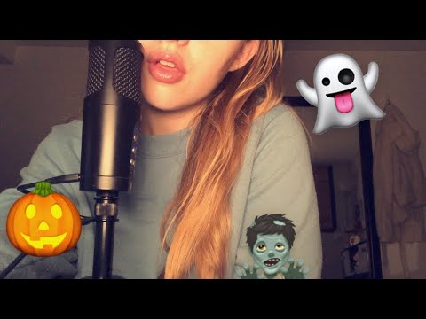 ASMR Whispering Halloween Trigger Words || Whispering, face touching, & tongue clicking