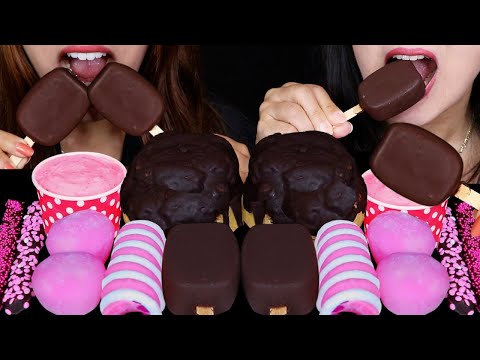 ASMR BLACK PINK DOVE ICE CREAM BARS, GIANT CHOCOLATE CREAM PUFFS, STRAWBERRY MOCHI ICE CREAM 먹방