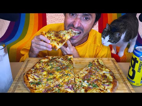 ASMR EATING Spicy Sausage Pizza with QUESO ! * mukbang no talking sounds *