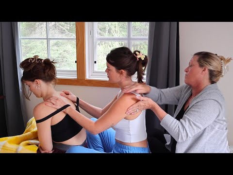 ASMR massage and back scratch train with my mom and sister (whisper)