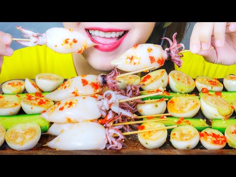ASMR SPICY SQUID X PICKLE CUCUMBER EATING SOUNDS | LINH-ASMR