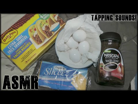 #Asmr Tapping Sounds On Items ~ Eggs,Taco Box, Coffee & Cheese Tapping Whispering ♡