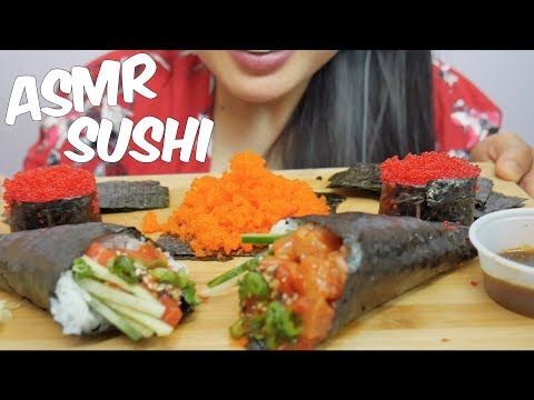 ASMR SUSHI (Tobiko Eggs + Salmon, Tuna Cones) Satisfying Eating Sounds NO TALKING | SAS-ASMR