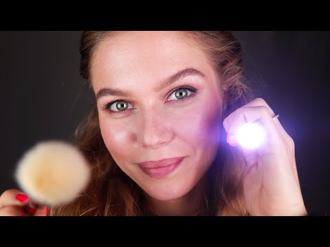 [ASMR] Visual Triggers (Flash Light & Face Brushing) Relaxing whispers