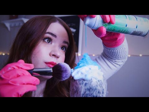 [ASMR] 💤Plastic Wrap Over Fluffy Mic Cover | Shaving Cream | Brushing | Rubber Gloves (NO TALKING)