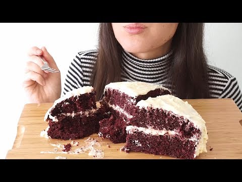ASMR Eating Sounds: Vegan Red Velvet Cake (No Talking)