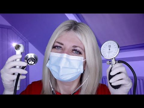 ASMR Doctor Home Visit - Ear, Nose, Throat, Lung, Abdominal Exam - Otoscope, Latex Gloves, Typing