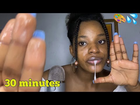 ASMR| 30 Minutes MESSY SPIT PAINTING!  Gargling & Mouth Sounds