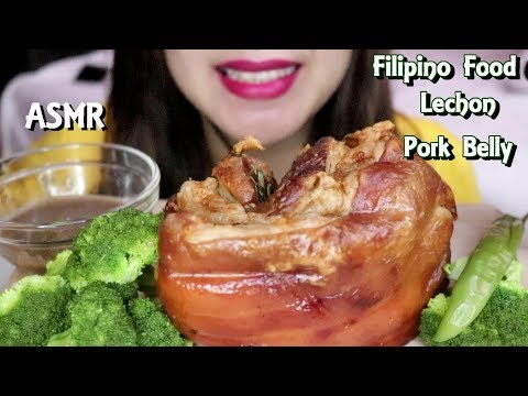 ASMR Filipino Food Lechon Pork Belly Eating SOunds No Talking