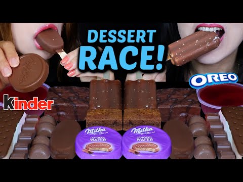 ASMR LEFTOVER DESSERT RACE! MILKA OREO CHOCOLATE, MINI ICE CREAM BARS, CAKE, BROWNIES, KINDER 먹방