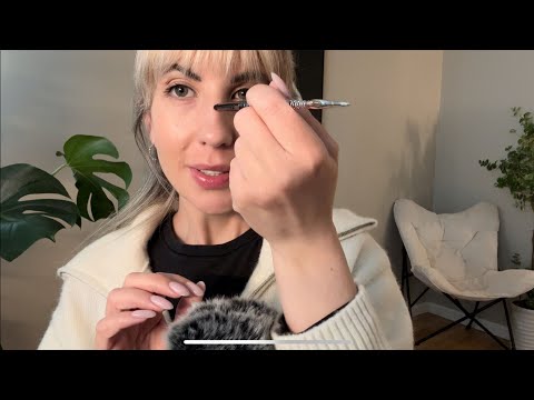 ASMR Face Tracing &  Brushing to Help You Relax / Inaudible Whispering