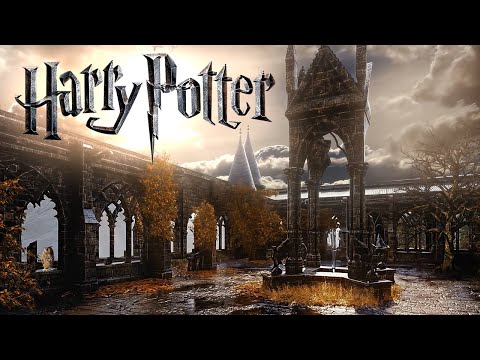 Hogwarts Autumn 🍂 Clocktower Courtyard ◈ Harry Potter Ambience / Falling Leaves + Rain showers
