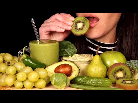 ASMR Green Food ~ Kiwifruit, Avocado, Grapes, Apple (No Talking)