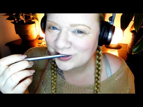 ASMR Pen Mouth sounds with tapping (Whispering)
