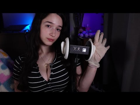 ASMR 3Dio EAR MASSAGE - With  Latex Gloves (No Talking) Background ASMR For Study/Sleep