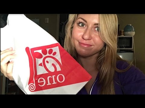 ASMR Eating Chick Fil A (whispering & eating sounds)