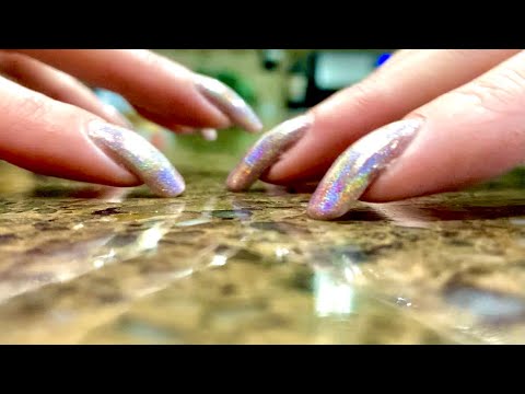 ASMR Table Tapping - Holographic Polish On My Real Nails (No Talking)