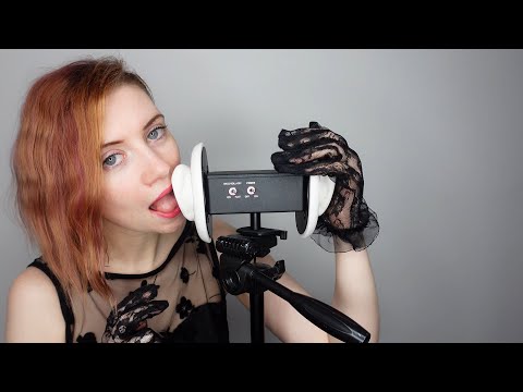 ASMR - Subtle Tongue Clicks Ear Licking and Lace Gloves Ear Cupping