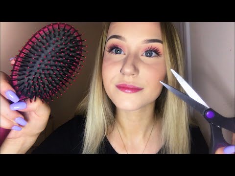 ASMR | HAIR STYLIST ROLEPLAY (tapping, hair brushing, haircutting, whispers)