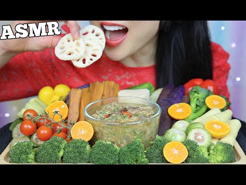 ASMR SPICY THAI TUNA DIPPING SAUCE + VEGGIES PLATTER (EATING SOUNDS) NO TALKING | SAS-ASMR