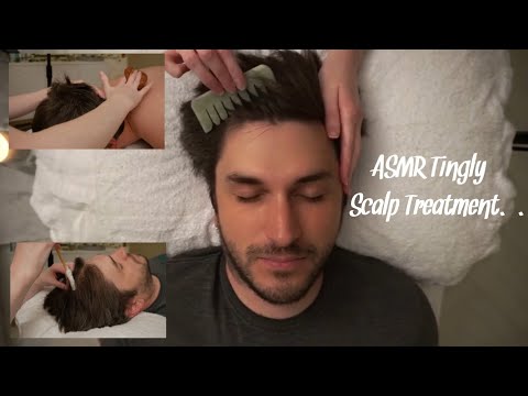 ASMR Relaxing scalp scaling treatment & Head massage | Jade Comb and hair oil | NO Talking.