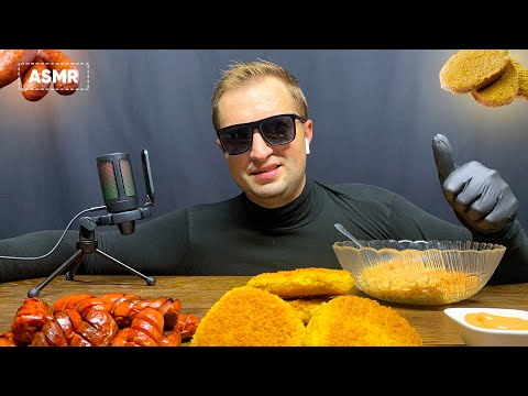 ASMR MUKBANG | delicious Sausages with Noodles and Cutlet