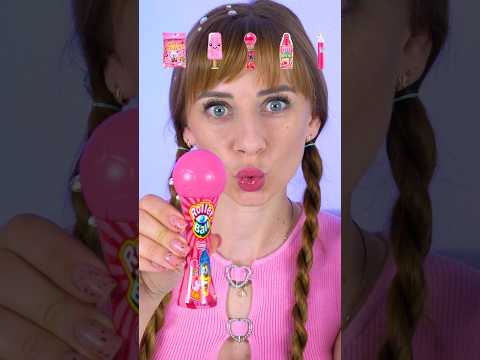 ASMR Emoji Pink Food Jelly Straws, Bottle Candy #shorts