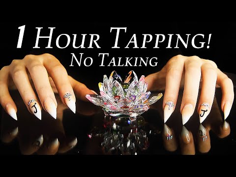 ASMR 1 Hour Tapping ♥ Sleep & Relaxation, No Talking, Glamour Nails, Glass Tapping | 4K Video