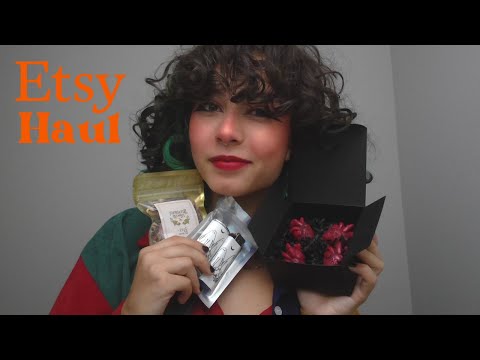 ASMR - HUGE etsy haul 🧡 candles, perfume, jewerly, pins & more