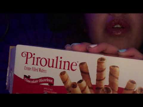 ASMR- PIROULINE WAFERS, GULPING SOUNDS, MOUTH TRIGGERS, WRAPPER NOSIES