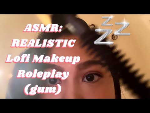 ASMR: REALISTIC Lofi Doing Your Makeup While U Sleep / Lay Roleplay | Gum Chewing | Camera Sounds |