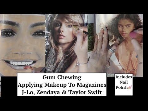 ASMR Applying Makeup To Magazines w/ Gum Chewing.